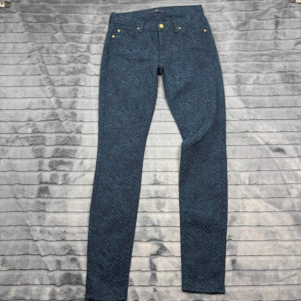 7 For All Mankind Teal Black Chevron Jacquard Skinny Jeans 28 USA Made